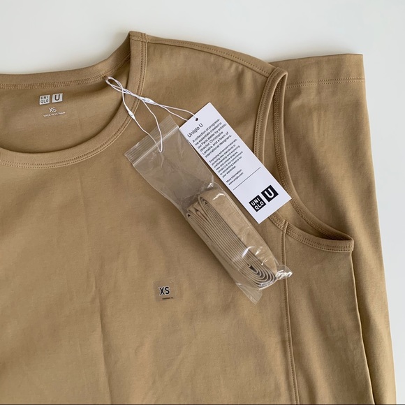 UNIQLO | NWT CREWNECK SLEEVELESS COTTON SHIFT DRESS MIDI LENGTH W/ BELT A-LINE - Picture 3 of 9